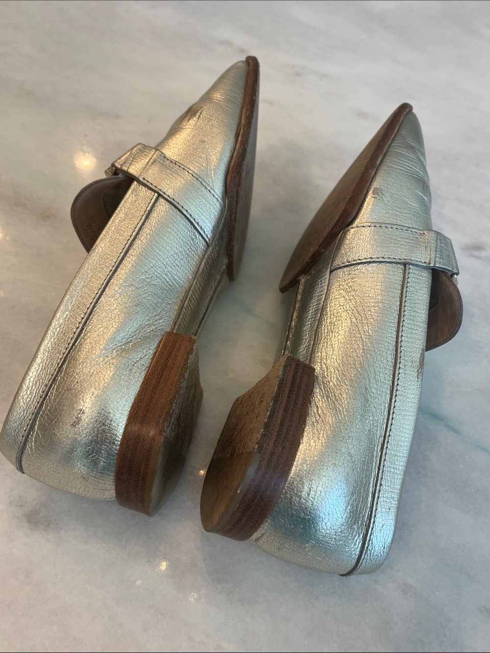 Tod's Silver Metallic Leather Bit Double T Loafers Women's Size 9.5 - Picture 7 of 11